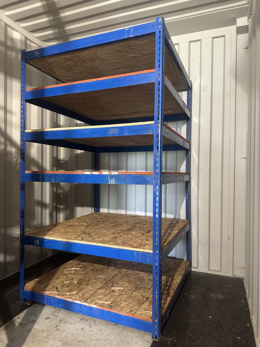 Heavy-Duty 5-Tier Metal Storage Shelving Unit with Wood Shelves - Blue