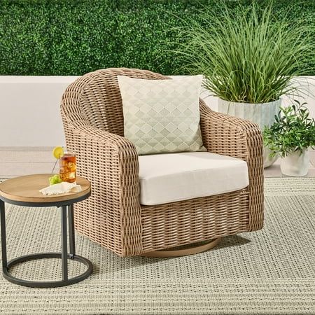 Bellamy Outdoor Swivel Glider Chair, Tan wicker 4 AVAILABLE