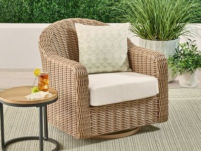 Bellamy Outdoor Swivel Glider Chair, Tan wicker 4 AVAILABLE