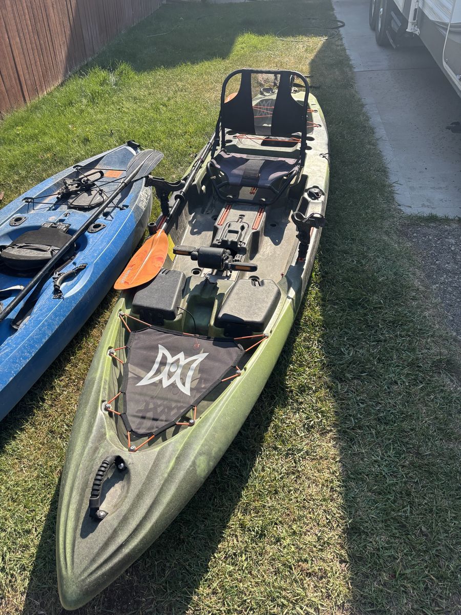Perception Outlaw 11.5 Fishing Kayak - Olive Camo, Pedal Drive with Prop, Stadium Seat