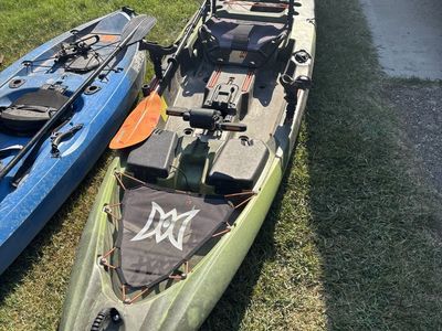 Perception Outlaw 11.5 Fishing Kayak - Olive Camo, Pedal Drive with Prop, Stadium Seat