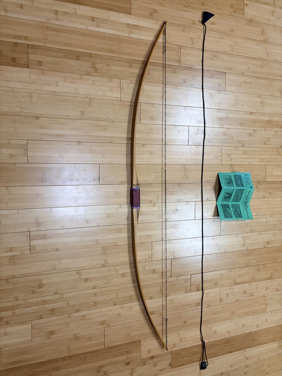 Vintage Wooden Longbow Recurve Bow w/ Stringer Tool