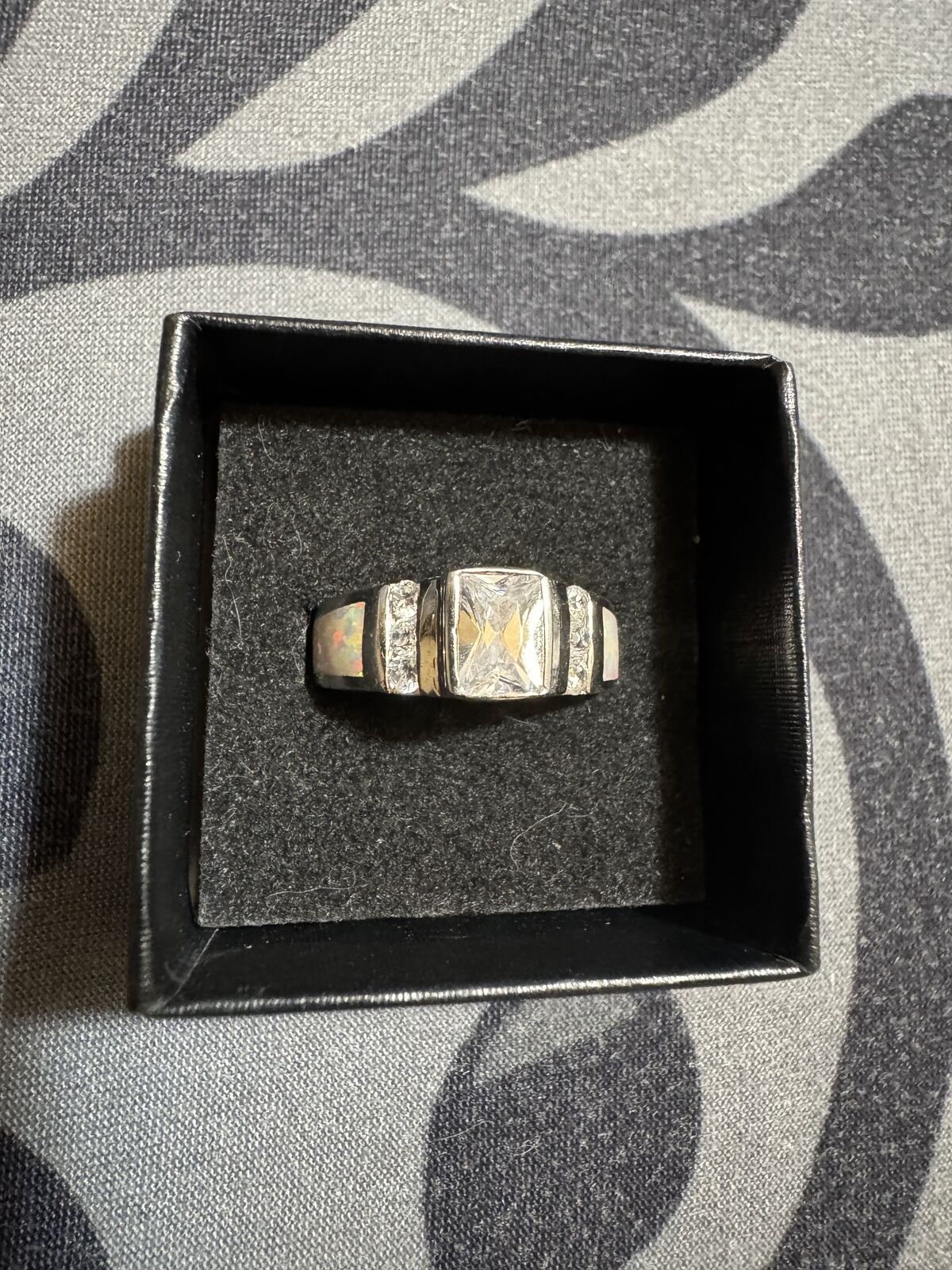 Natural White Opal and White Crystal 925 SS Ring