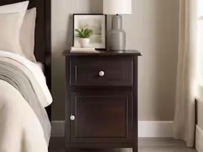 Pair of Espresso Wood Nightstand with Drawer and Cabinet Storage