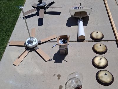 FREE STUFF - Sink, Faucet, 2 Ceiling Fans, 4 Lights and 1 chandelier, Garbage Disposal, Banister, Bathroom Fixtures
