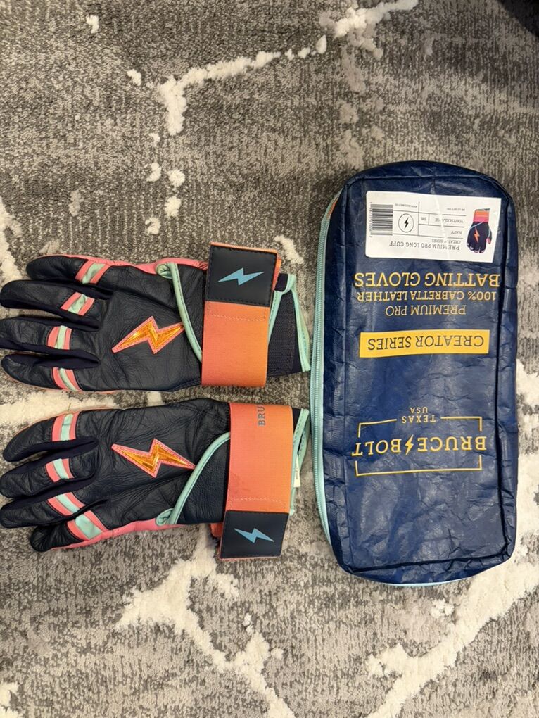 Bruce Bolt Baseball Batting Gloves Navy YXL