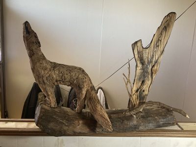 Hand crafted/carved Coyote and Cactus