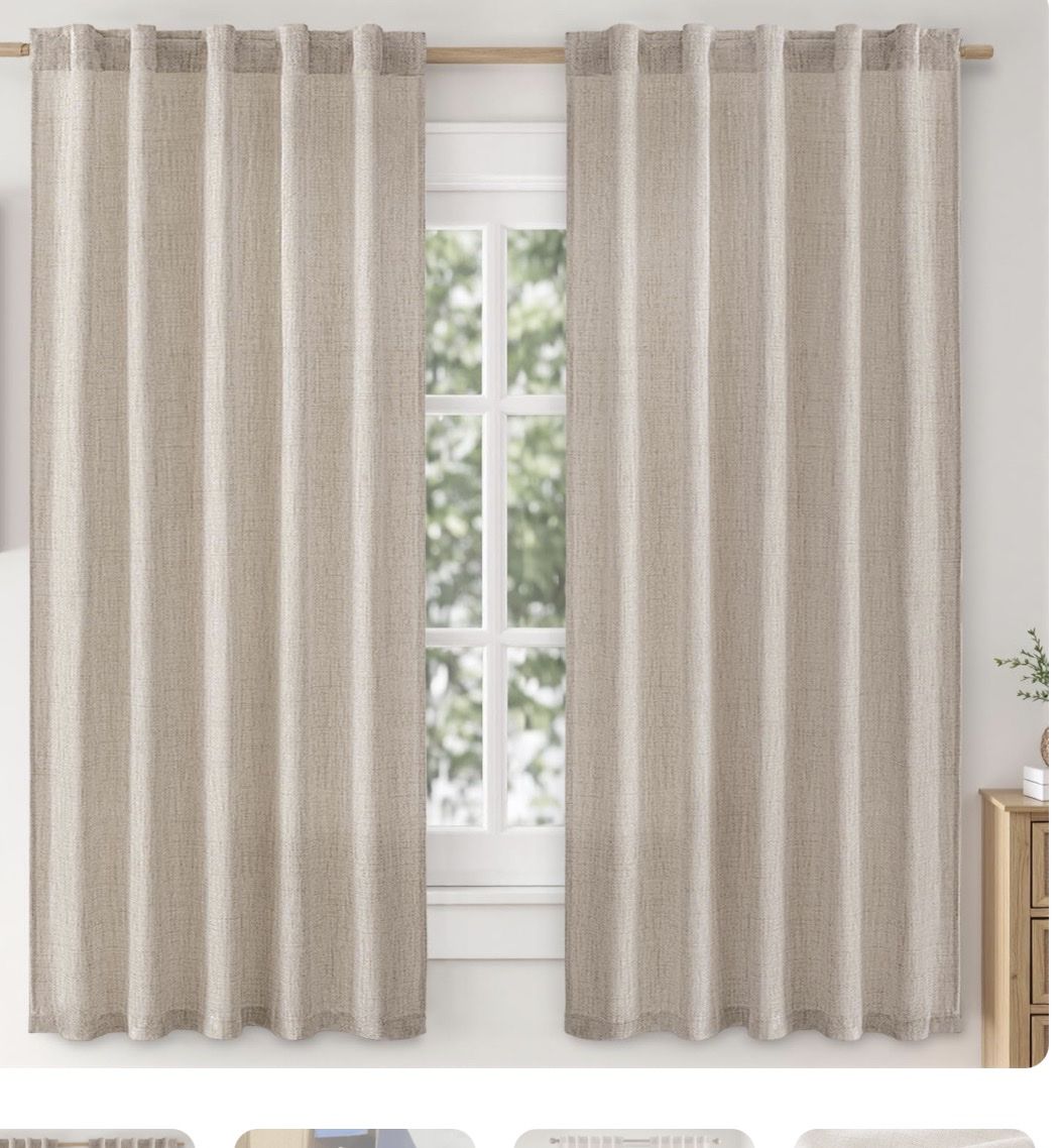 Textured Linen-Look Window Curtains Beige