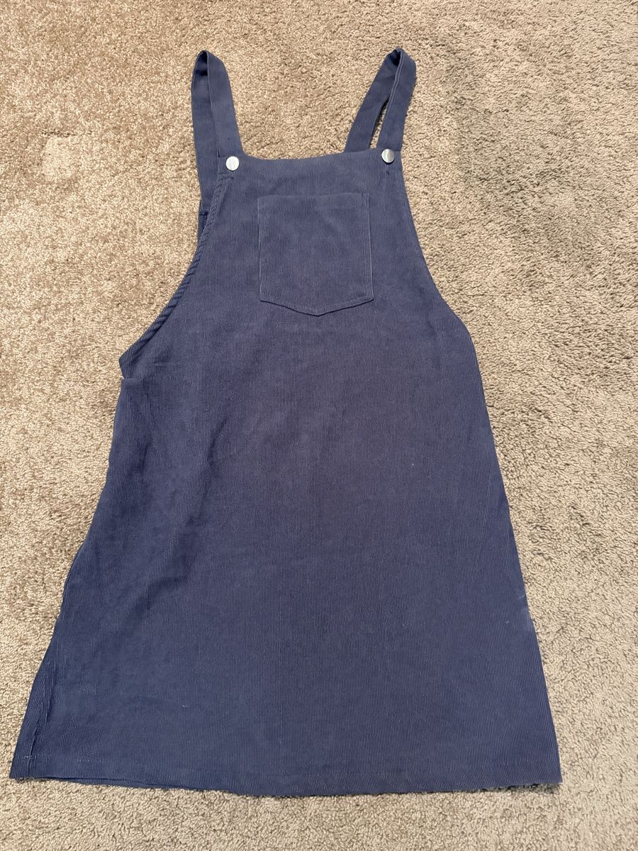 Women's Blue Corduroy Overall Pinafore Dress with Front Pocket Size Medium
