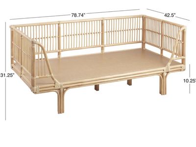 Used Rattan Daybed - Queen Size, Light Wood Color, Mattress Included