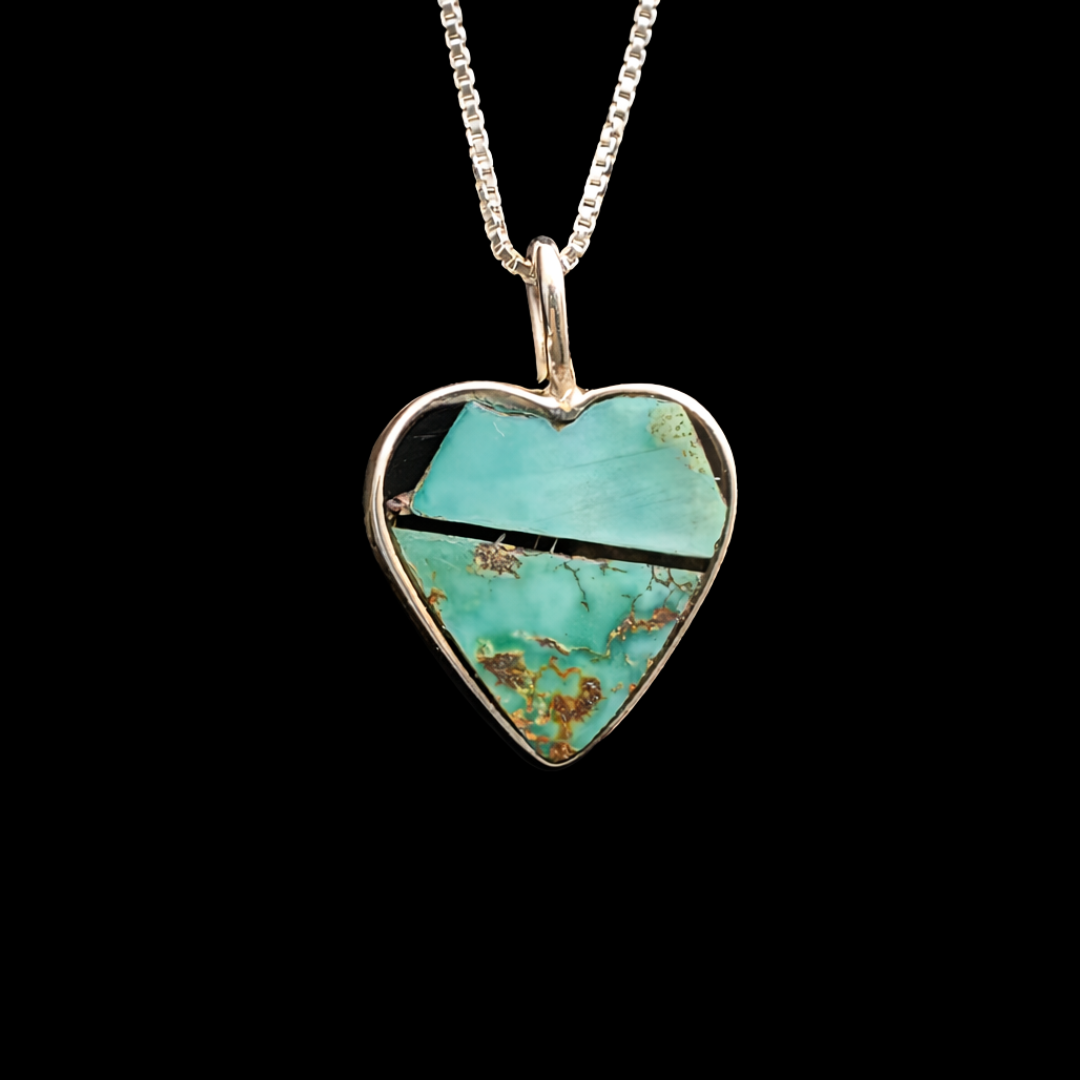 Sterling Silver Turquoise Inlay Heart Pendant by Jimmy Poyer (Navajo)