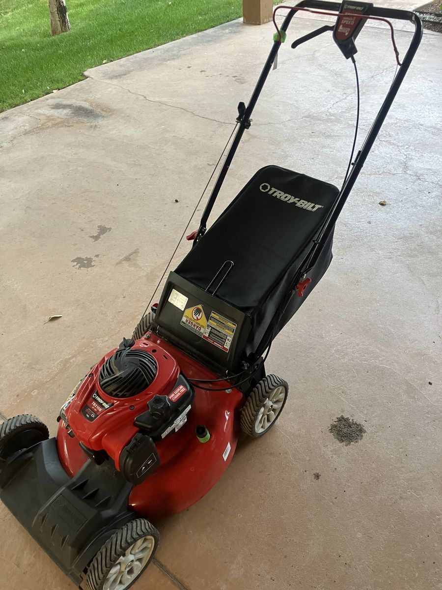 Troy-Bilt TB210 Self-Propelled Gas Walk-Behind Lawn Mower with Grass Bagger
