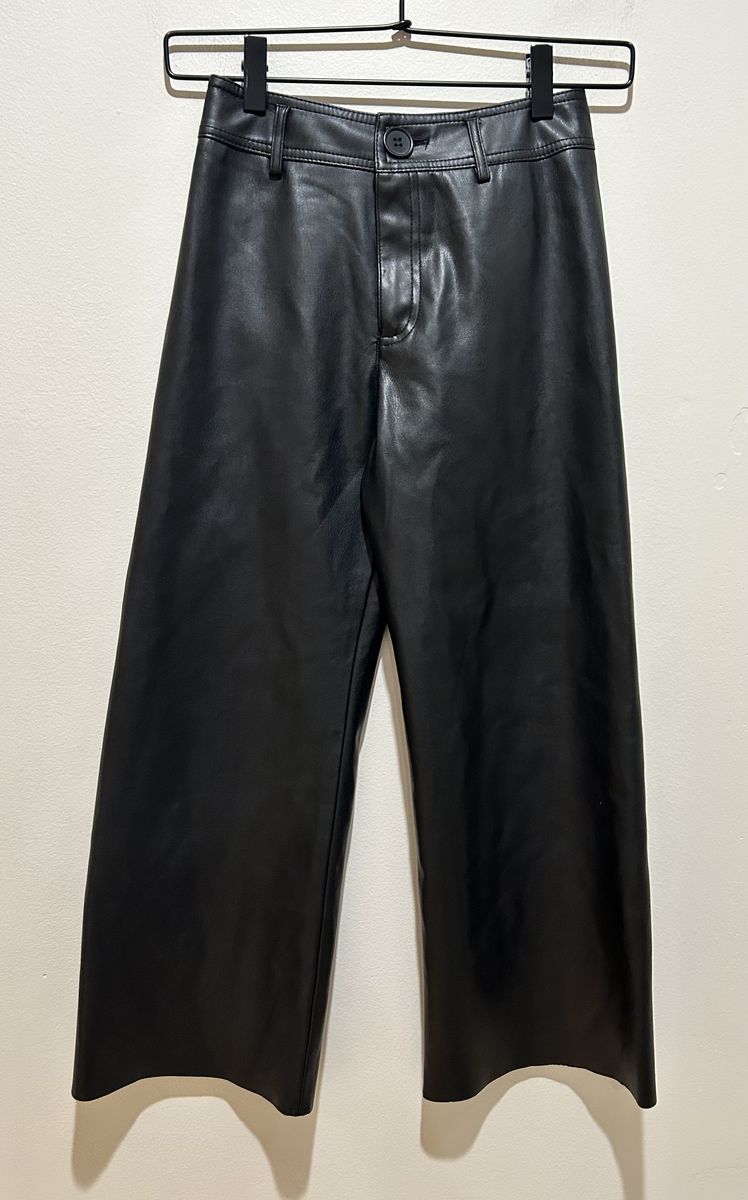 NWOT Zara Black Faux Leather Wide Leg Pants 10
