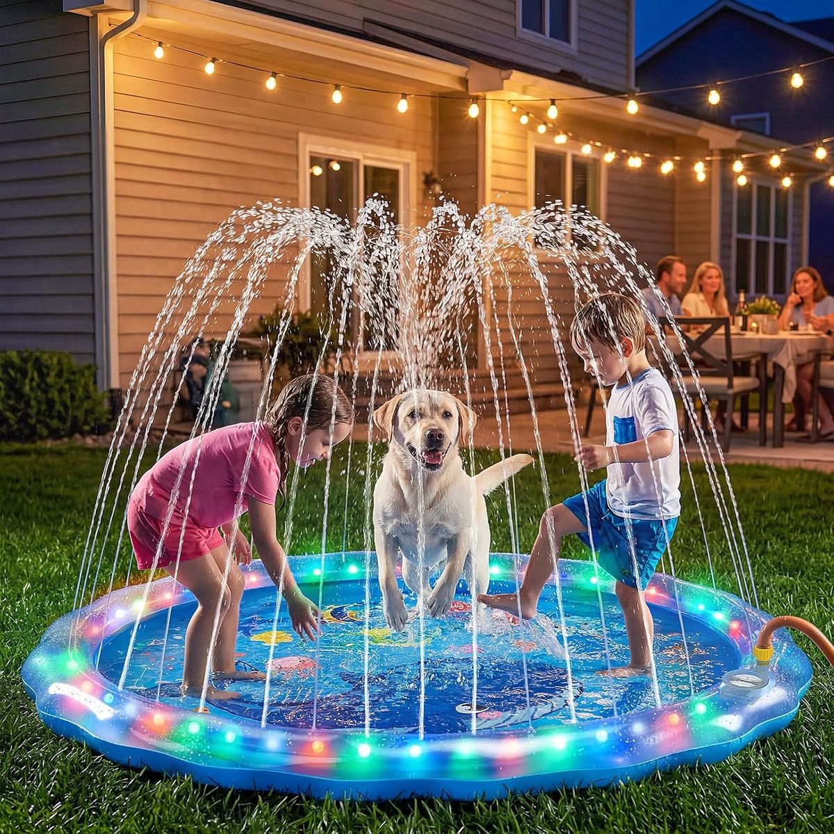 NEW LED Glowing Splash Pad Sprinkler for Kids & Dogs, 60" Non-Slip Outdoor Water Toys Toddler Sprinkler Pool Splash Pad/Play Mat