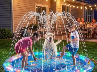 NEW LED Glowing Splash Pad Sprinkler for Kids & Dogs, 60" Non-Slip Outdoor Water Toys Toddler Sprinkler Pool Splash Pad/Play Mat