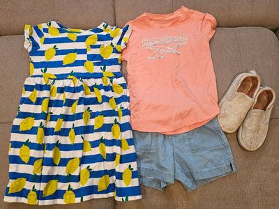 Girls 4-Piece Summer Clothing & Shoe Lot Size 7-8 Mini Boden Reebok Jumping Beans