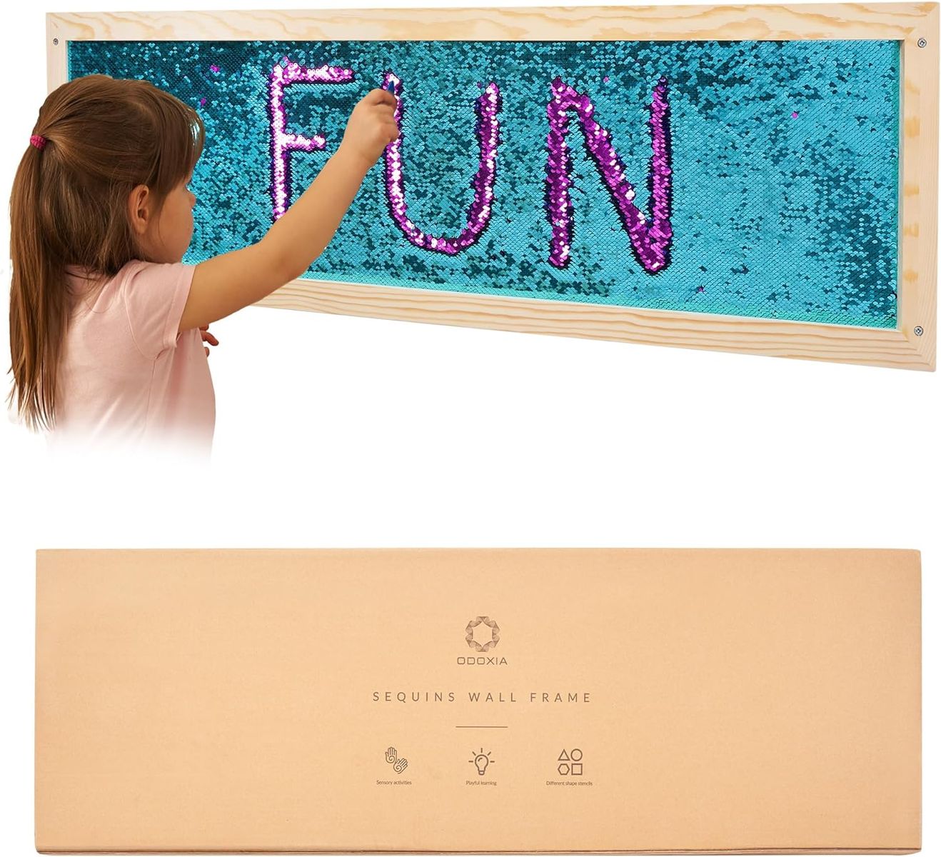 39.5" x 15" Sequin Sensory Wall Frame | Sensory Wall Sequin Flip Fabric for Kids