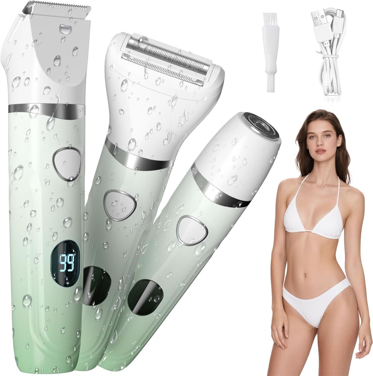 NEW 3-in-1 Bikini Trimmer for IPX7 Waterproof, 120-Min Cordless, USB-C, Battery% Display – X3