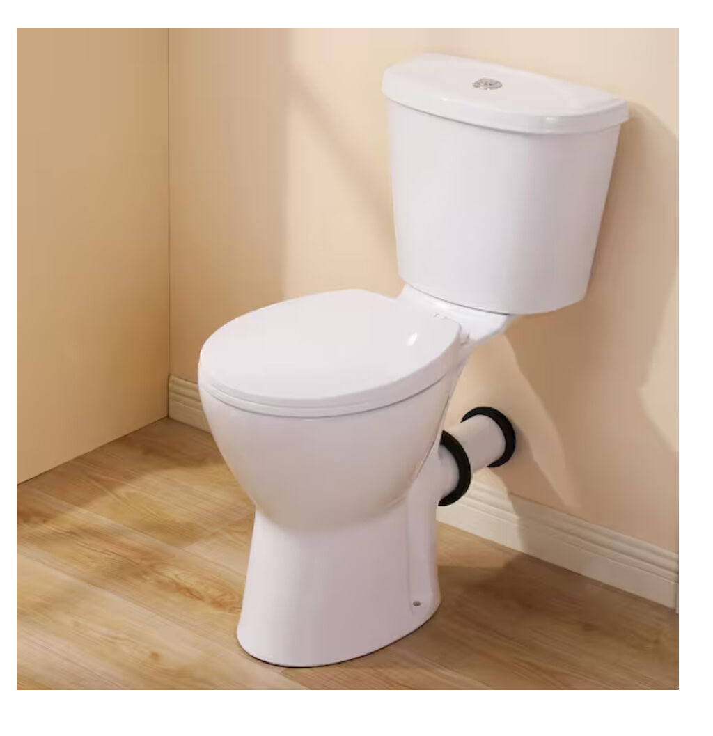 Findepot Rear Outlet 2 Piece 1/1.6 GPF Dual Flush Round Toilet in White Soft Closing Seat Included, 19 in Tall Toilet