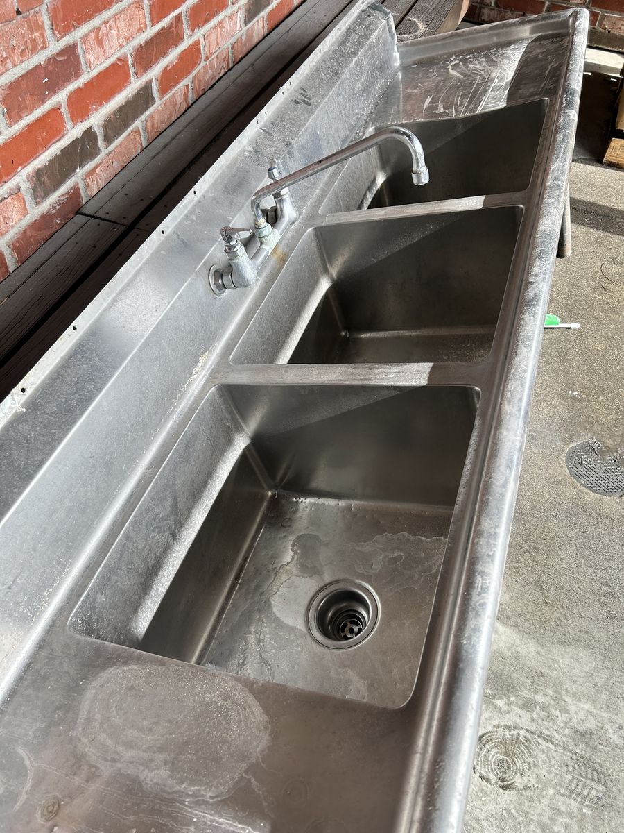 Used stainless steel 3 compartment commercial sink