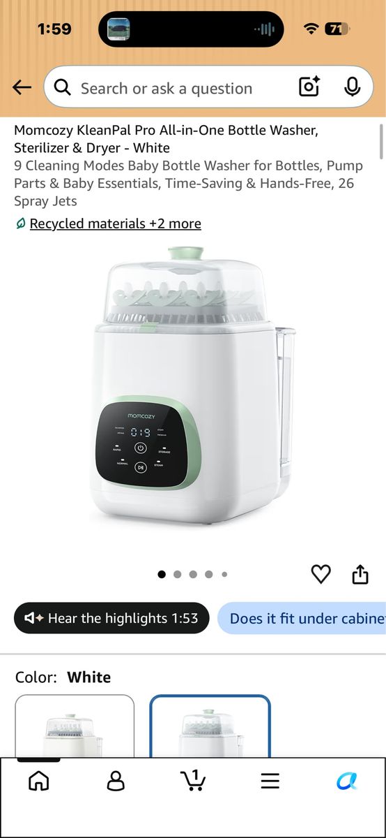 Momcozy KleanPal Pro All-in-One Bottle Washer, Sterilizer & Dryer - White