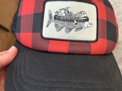 Moab Gear Trader Red & Black Buffalo Plaid Trucker Hat Fishing Graphic Adjustable Snapback