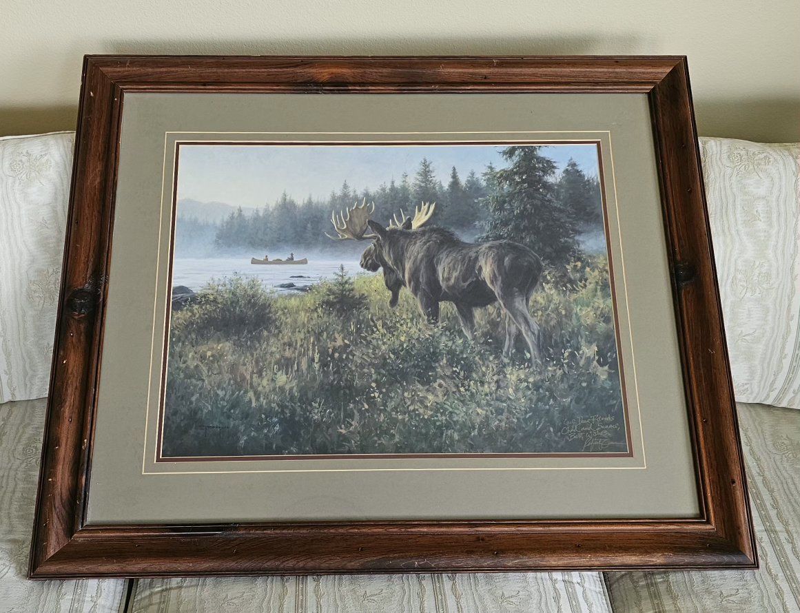 Signed Robert Duncan  'His Domaine' Moose Print Framed Wall Art, Personal Inscription, 35x29"