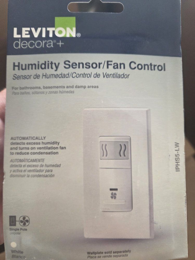 Leviton Decora IPHS5-LW Humidity Sensor & Fan Control - White, Single Pole, Auto On/Off