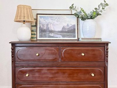 Antique Solid Wood Dark Walnut The Park Furniture Co. 4 Drawer Dresser Chest