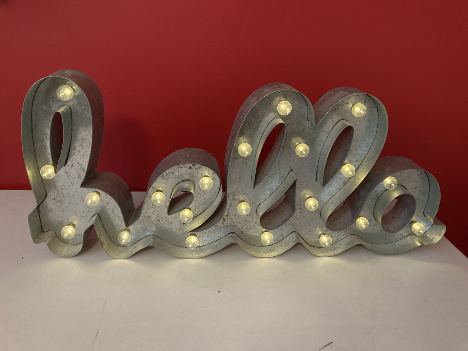 FarmHouse Decor:  Lighted "hello" sign from Hobby Lobby