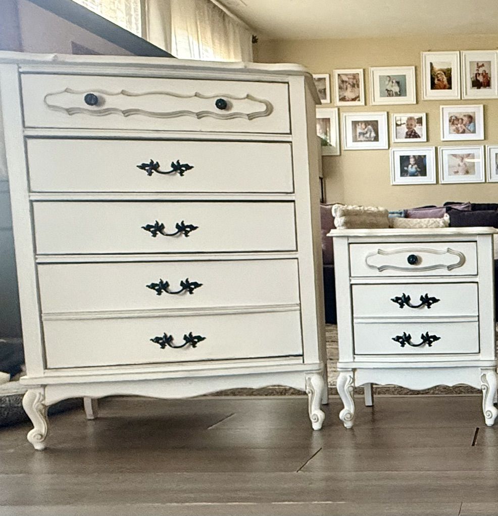 vintage French Country Creamy Dresser & Nightstand