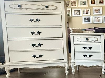 vintage French Country Creamy Dresser & Nightstand