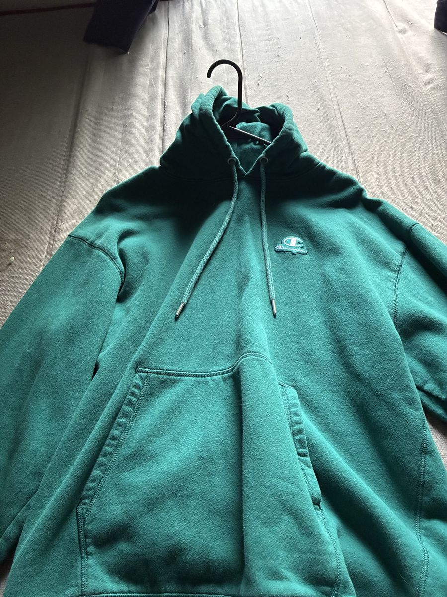 Champion Green Embroidered Logo Hoodie Sweatshirt Size Large