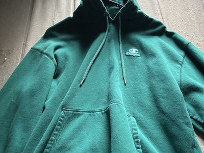 Champion Green Embroidered Logo Hoodie Sweatshirt Size Large