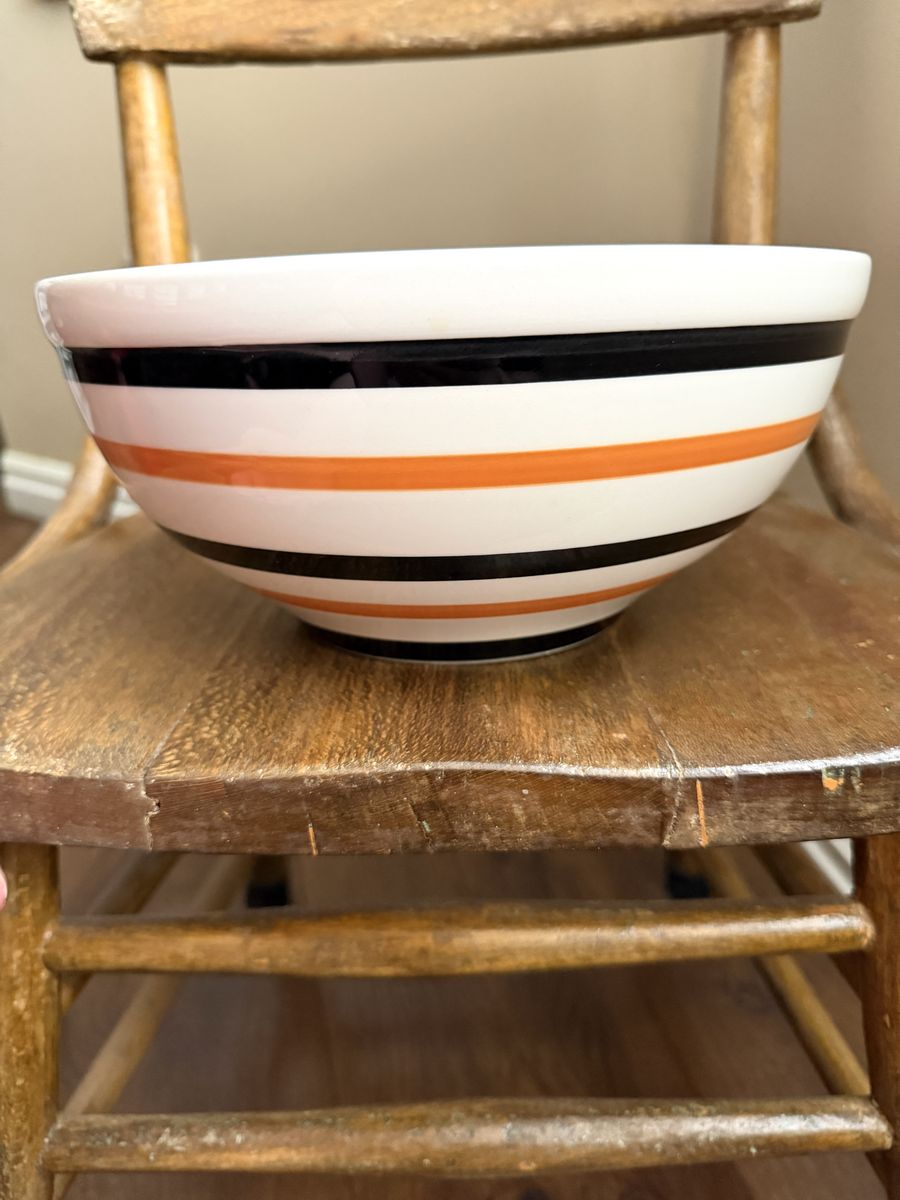 Halloween Ceramic Candy/Serving Bowl - Orange & Black Stripes