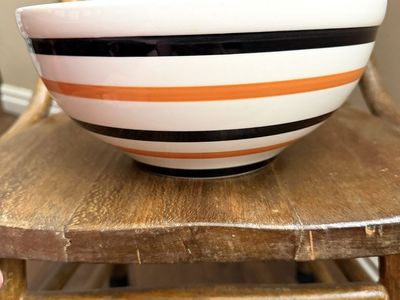 Halloween Ceramic Candy/Serving Bowl - Orange & Black Stripes