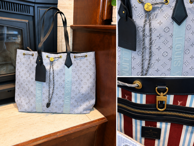 Beautiful LV Mono Large Tote Bag New Blue w/red 22in