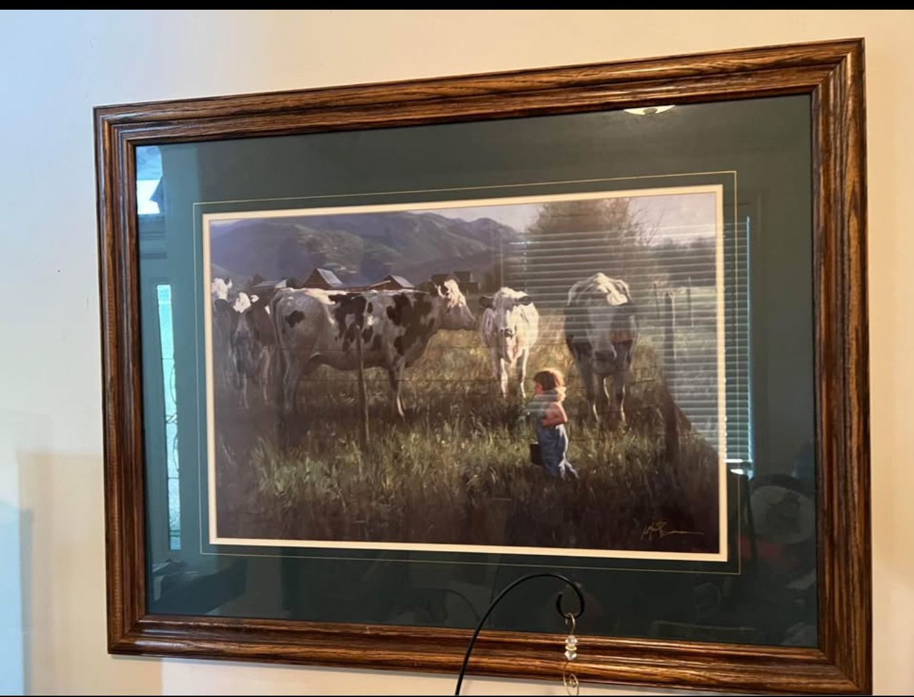 Robert Duncan Oak Framed Autographed/ Signed   “Anniken and the Cows” Print/ Picture