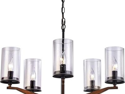 Chandelier, Farmhouse style, Wood Round Wagon Wheel, 5 light.