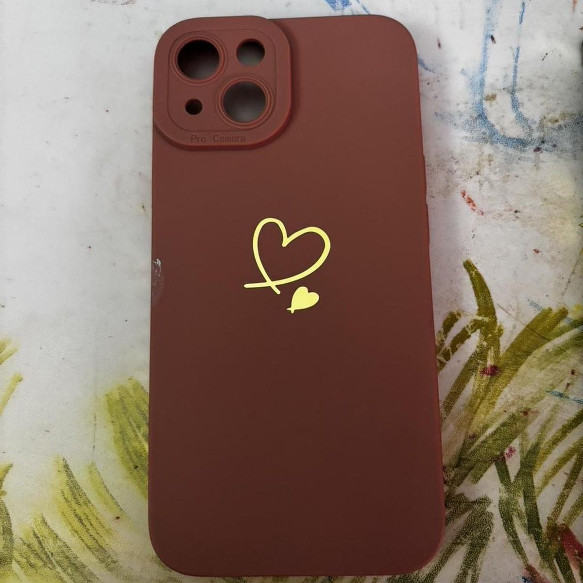 iPhone 15 Case with Gold Heart Design - Pink