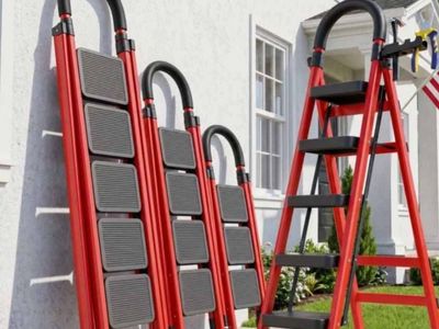 Red step Heavy-duty Steel Portable Folding Ladder 350 Lbs Weight Capacity #27
