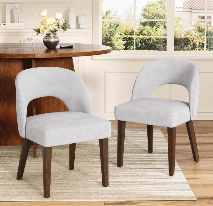 Garvee Dining Chairs Set of 2, Chenille Upholstered Kitchen Chairs white