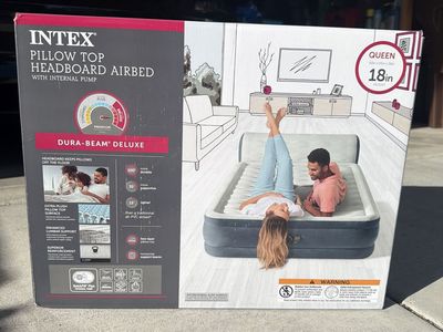 Brand New Intel Pillow Top Headboard Airbed / Mattress -Deluxe