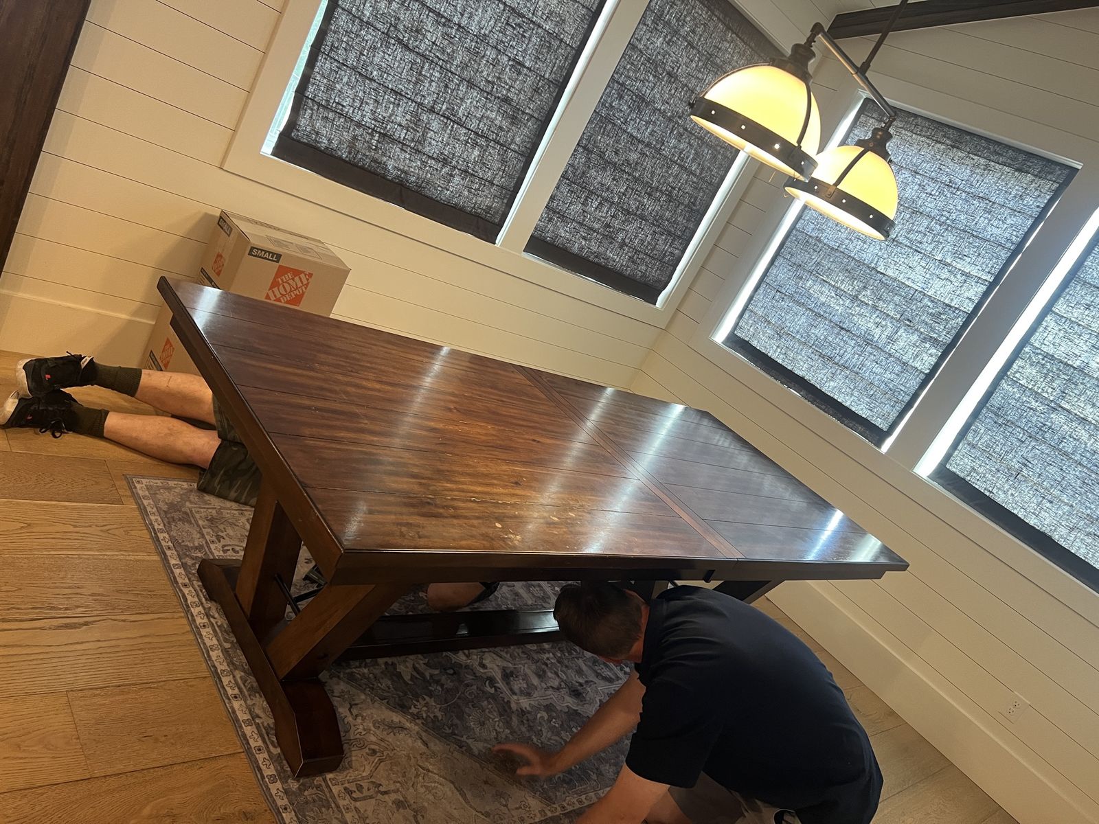 Large Solid Wooden Dining Table - Extendable, 18” insert, Dark Wood Finish, Seats Many