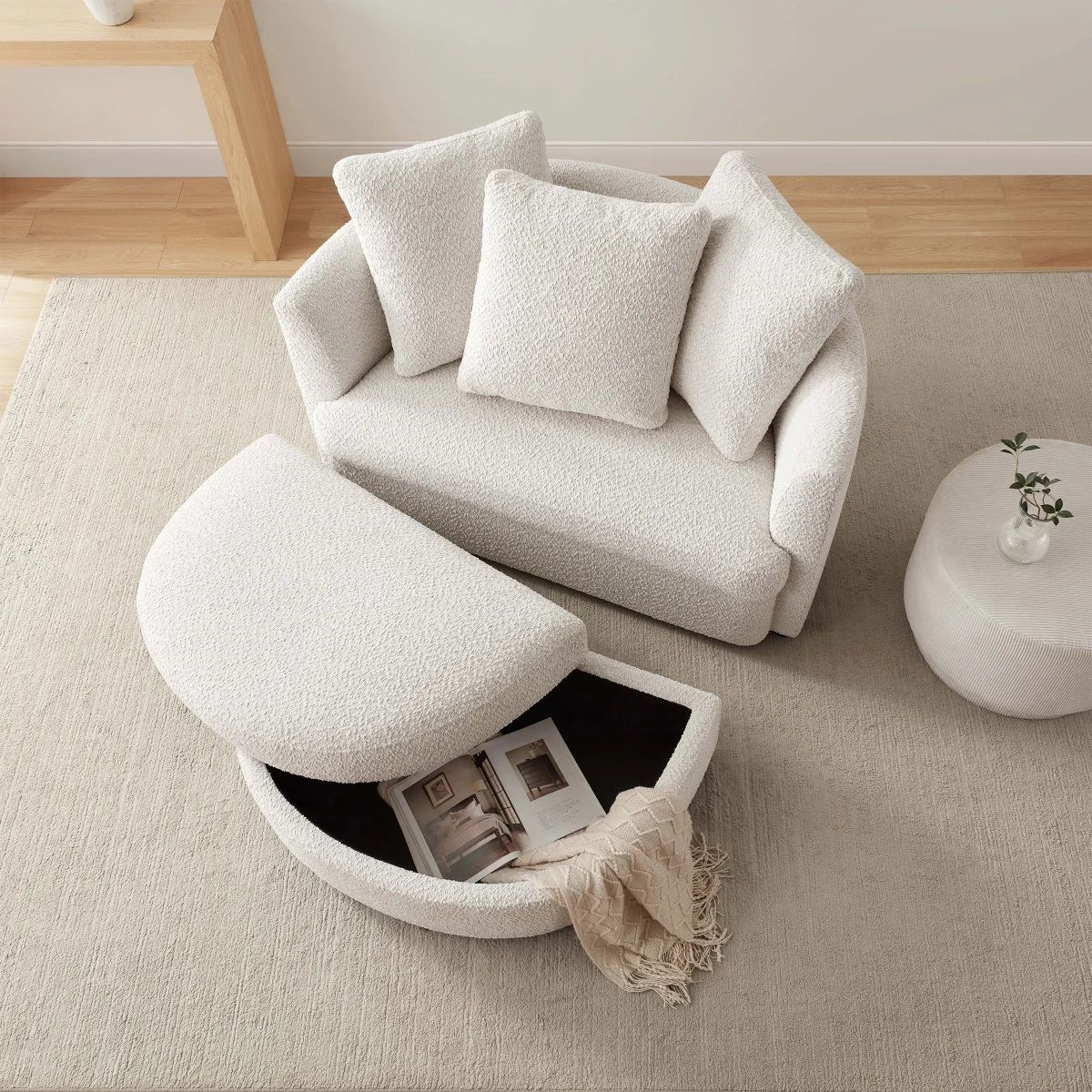 Holley Oversized Fabric Accent Chair with Storage Ottoman 1783227 #101046