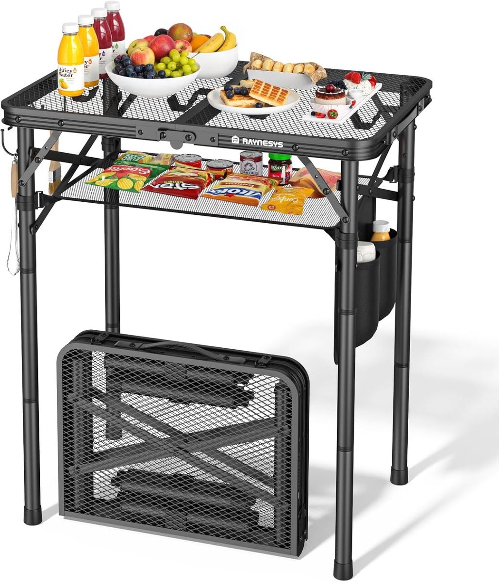 NEW Folding Grill Table for Outside, 3 Height Adjustable w Mesh Bag, Metal Aluminum Folding Table, 23.62 x 15.75''