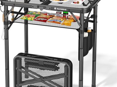 NEW Folding Grill Table for Outside, 3 Height Adjustable w Mesh Bag, Metal Aluminum Folding Table, 23.62 x 15.75''