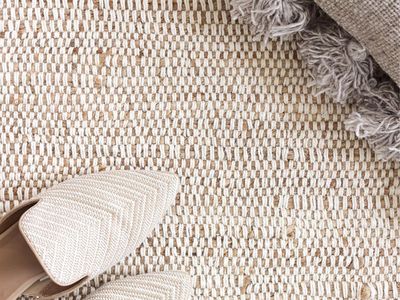 FRELISH DECOR Handwoven Jute Blend Cotton Area Rug - Contemporary Farmhouse Decor- Vintage Rustic Nautical Rugs for Bedroom
