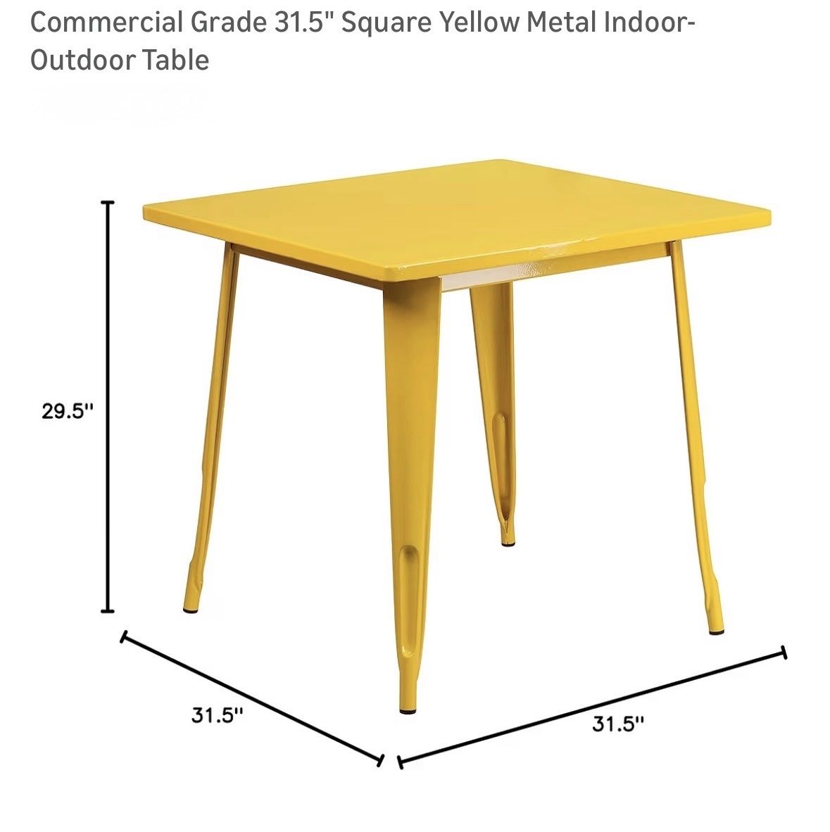 Commercial Grade 31.5" Square Yellow Metal table.