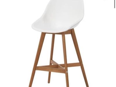 IKEA FANBYN Bar Stools (2) - White/Wood, Indoor/Outdoor, 25 1/4" Counter Height
